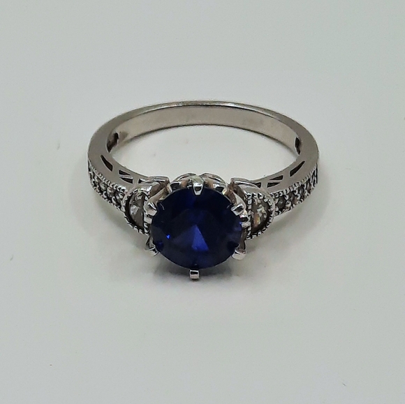 Sterling Silver 925 Ring Lab Created Engagement Sapphire Vintage Sz 8 - Picture 5 of 11